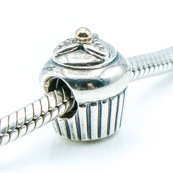 RETIRED Authentic Pandora Cupcake Charm With 14K Gold - Picture 2 of 9